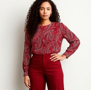 J. Jill Paisley Print Red Long Sleeve Blouse Size S